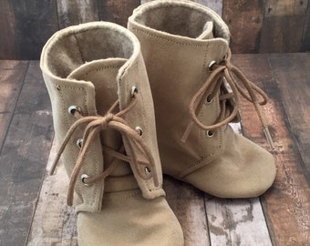 Tan Baby Combat Boots | Lace Up Boots | Newborn size up to 3T