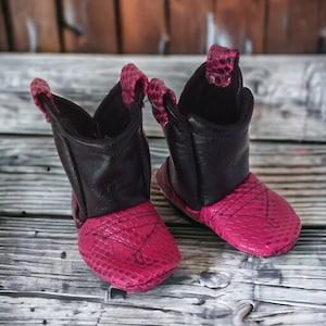 Pink Snake Baby Cowboy Boots with Leather | Faux Snake Baby Boots | Cowgirl Boots | Newborn to 24 Month Sizes