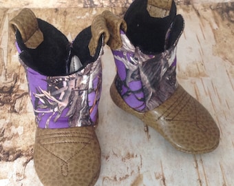 Purple Camo Baby Cowboy Boots | Cowgirl Boots | Faux Leather Boots | Newborn size up to 24 Months