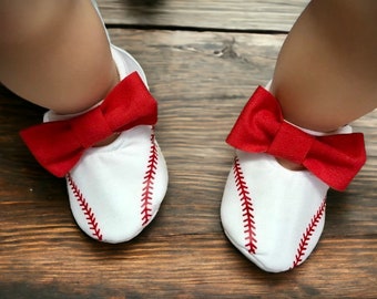 Baseball Baby Girl Shoes with Bows | Newborn size up to 24 Months