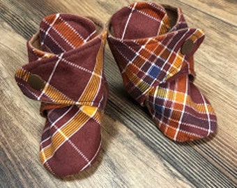 Orange Plaid Baby Boots | 3-6 Month | READY TO SHIP