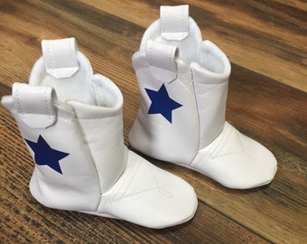 Dallas Cheerleader Baby Cowboy Boots | White Faux Leather | Newborn size up to 24 Months