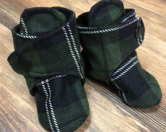 Green Plaid Baby Boots | 3-6 Month | READY TO SHIP