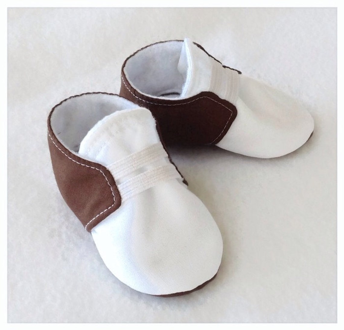 Brown & White Baby Shoes With Elastic Newborn Size up to 18 - Etsy