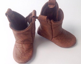 Baby Cowboy Boots | Ostrich Brown Faux Leather | 0-3 Month | Ready to Ship