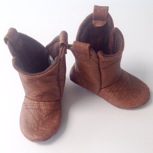 Baby Cowboy Boots | Ostrich Brown Faux Leather | 0-3 Month | Ready to Ship