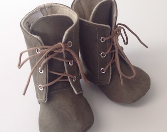 Green Baby Combat Boots | Faux Suede | Newborn size up to 3T