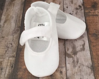White Baby Girl Shoes | Cotton Baby Shoes | Baptism Shoes | Newborn size up to 24 Months
