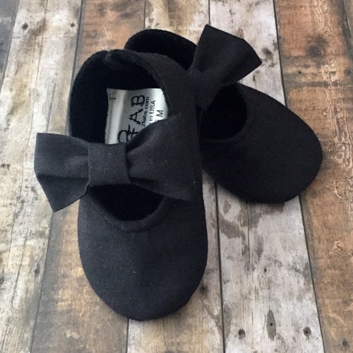 Black Baby Girl Shoes With Bows on Straps Newborn Size up to Etsy