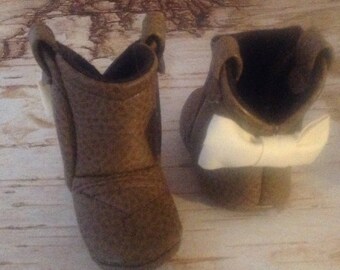 Light Brown Baby Cowboy Boots with Ivory Bows | Preemie Only | READY TO SHIP