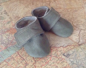 Olive Green Faux Suede Baby Shoes | Newborn size up to 4T