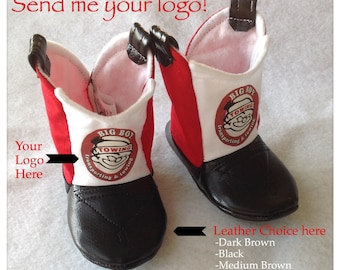 Your Logo Here Boots cowboy bébé en cuir | Taille nouveau-né jusqu'à 24 mois