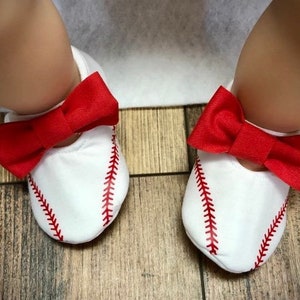 Baseball Baby Girl Shoes with Bows | Newborn size up to 24 Months