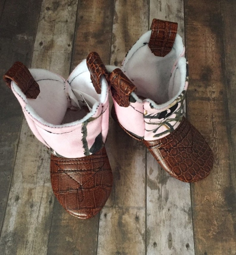 Pink Camo Baby Cowboy Boots With Leather Newborn Size up to Etsy