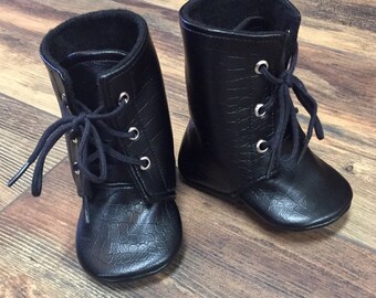 Black Faux Leather Baby Boots | Biker Baby Boots | Lace up Boots | Newborn size up to 3T