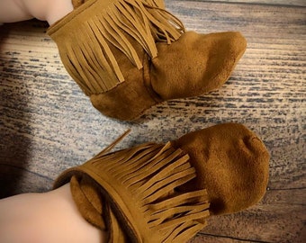 Tan with Fringe Baby Booties | Newborn size up to 18 Months