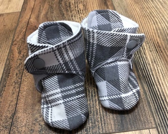 Gray & White Plaid Baby Booties | Newborn size up to 18 Months