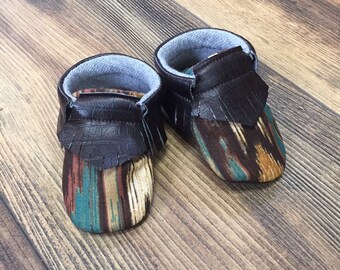 Zapatos vaqueros para bebé / Estampado suroeste / Talla recién nacido hasta la talla 24 M
