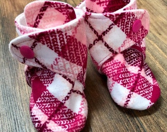 Pink Plaid Baby Boots | 3-6 Month | READY TO SHIP