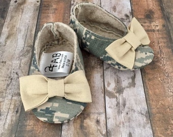 Air Force Camo Girl Shoes with Bows | Girls Slippers | Newborn size up to 24 Months