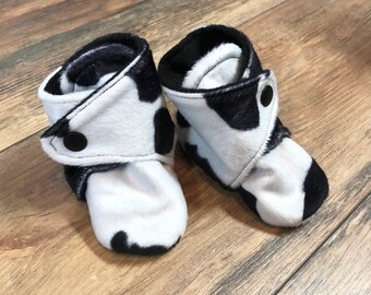 Cow Print Faux Fur Baby Booties | Newborn size up to 18 Months