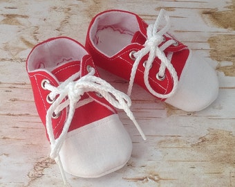 Red and White Baby Tennis Shoes | Newborn size up to 18 Months