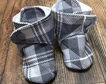 Gray and White Plaid Baby Boots | 3-6 Month | READY TO SHIP