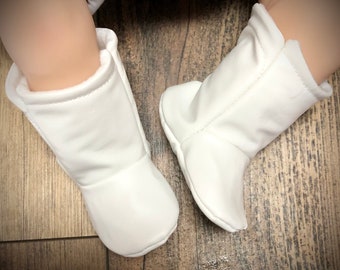 Baby Go Go Boots | White Faux Leather | Baby Disco Boots | Baby 70's Boots | Newborn size up to 24 Months