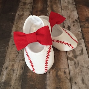 Baseball Baby Girl Shoes with Bows | Newborn size up to 24 Months