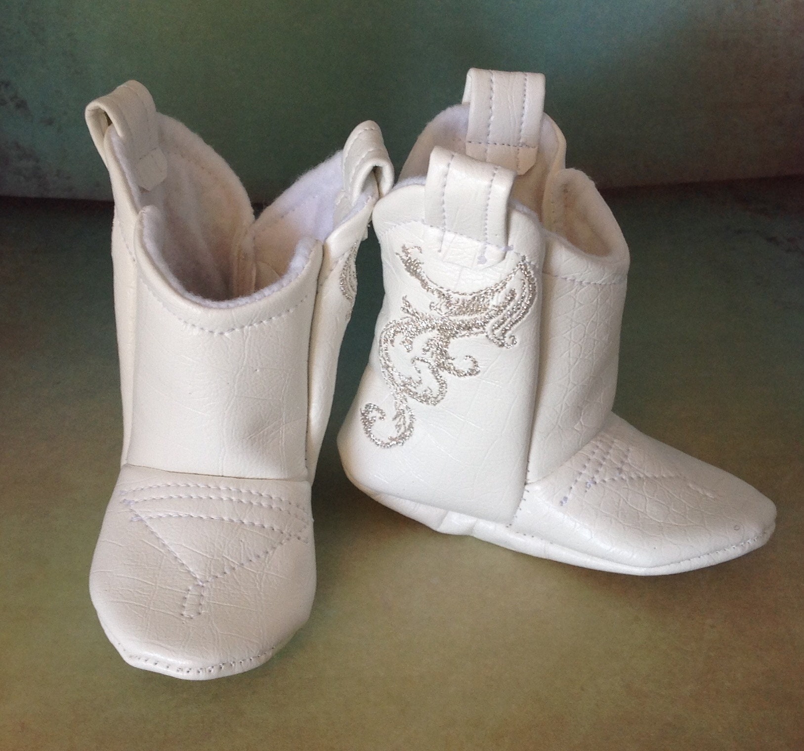 White Baby Cowboy Boots with Fancy Stitching Baptism Boots Etsy