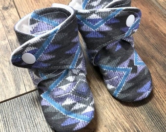 Purple and Gray Southwest Print Baby Boots | 3-6 Month | READY TO SHIP