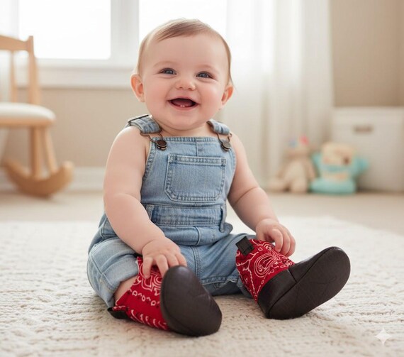 Bandana Print Baby Cowboy Boots Red Bandanna Blue Bandanna