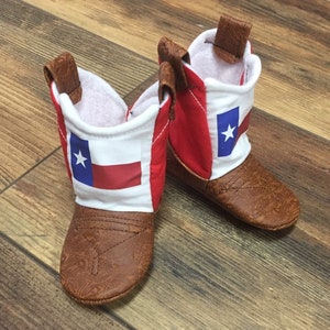 Texas Flag Baby Cowboy Boots with Leather | Faux Leather Boots | Newborn size up to 24 Months