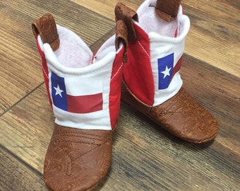 Texas Flag Baby Cowboy Boots with Leather | Faux Leather Boots | Newborn size up to 24 Months