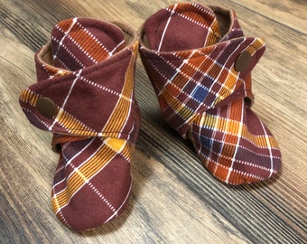 Fall Plaid Baby Booties | Newborn size up to 18 Months