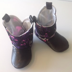 Muddy Girl Camo® fabric Baby Cowboy Boots | Cowgirl Boots | Faux Leather Boots | Newborn size up to 24 Months