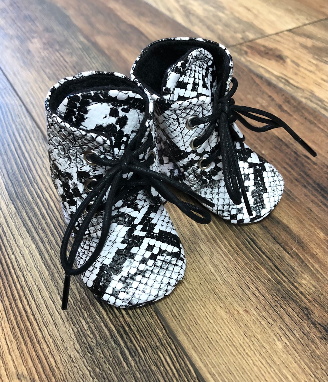 Baby Lace up Boots Faux Leather White Snake Skin Newborn Etsy