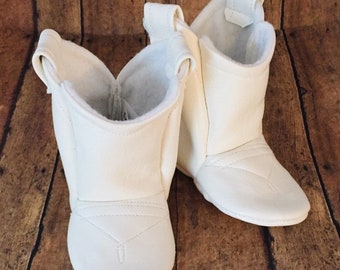 White Leather Baby Cowboy Boots | Cowgirl Boots | Faux Leather Boots | Baptism Shoes | Newborn up to 24 Month in Sizes