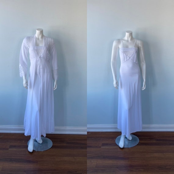 White Peignoir Set, 1970s White Peignoir Set, Vint
