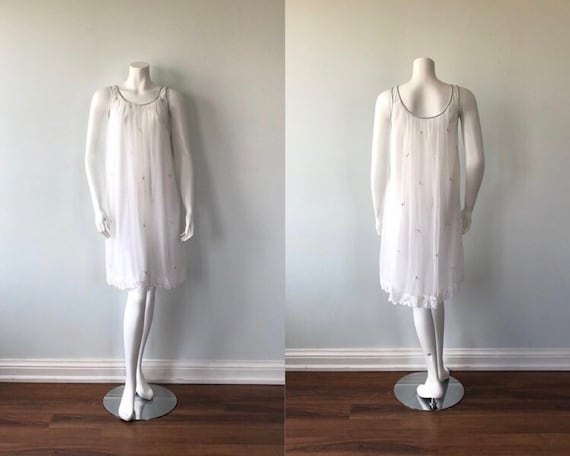 Vintage White Chiffon Nightgown, Miss Siren, 1960s