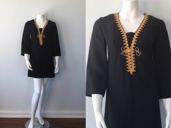 Vintage Mini Dress, 1960s Black Mini Dress, Judy P