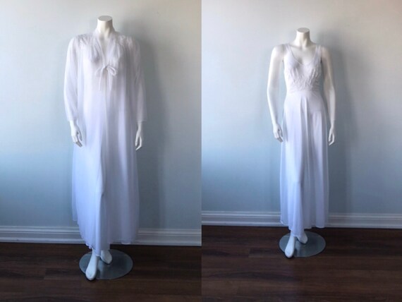 Vintage White Chiffon Peignoir Set, French Maid, 1