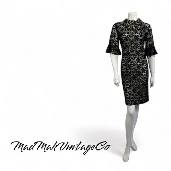 Vintage Black Lace Cocktail Dress 1960s Lawrence … - image 1