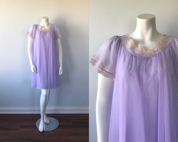 1960s Lavender Chiffon Nightgown, Vintage Nightgow
