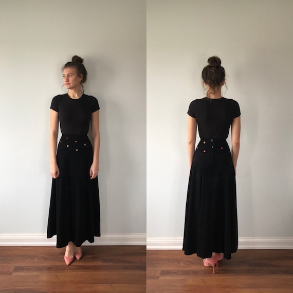 Vintage Black Cotton Corduroy Maxi Skirt, Mo The M