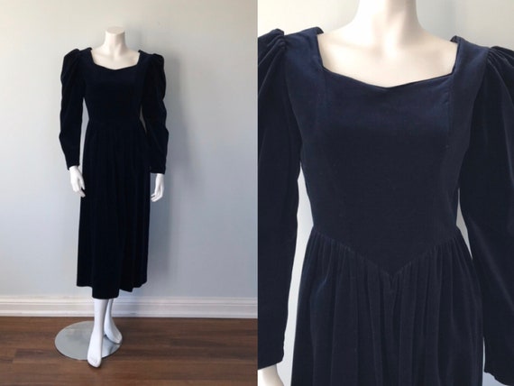 Vintage Laura Ashley Blue Velvet Dress, Blue Velve