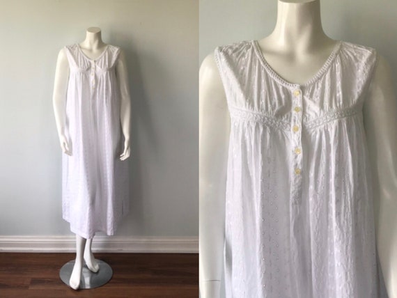 Vintage White Cotton Nightgown, Eyelet Nightgown,
