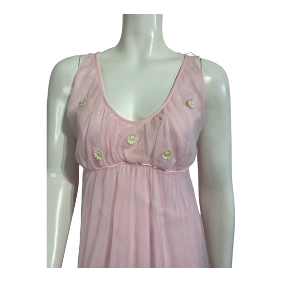 Vintage Pink Chiffon Nightgown 1970s French Maid - image 3