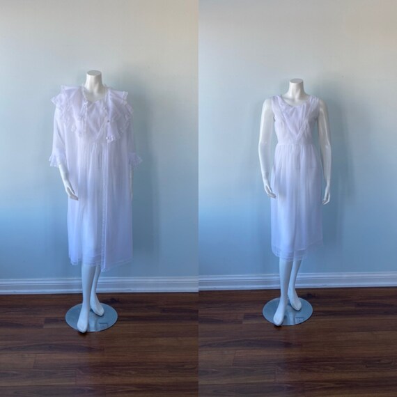 Vintage White Double Chiffon Peignoir Set, Vintage