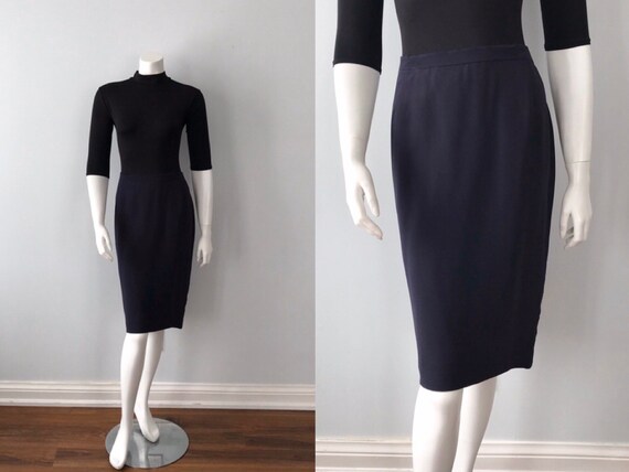 Vintage Navy Blue Beaded Skirt, Louis Ferraud, 198